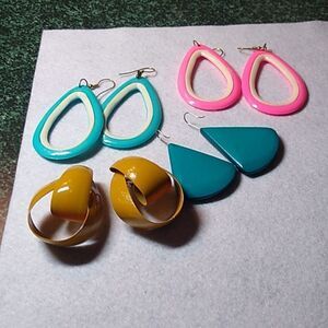 Fun Unique Lg Sized Earring Group Metal Wooden Plastic Teardrops Bright Colors